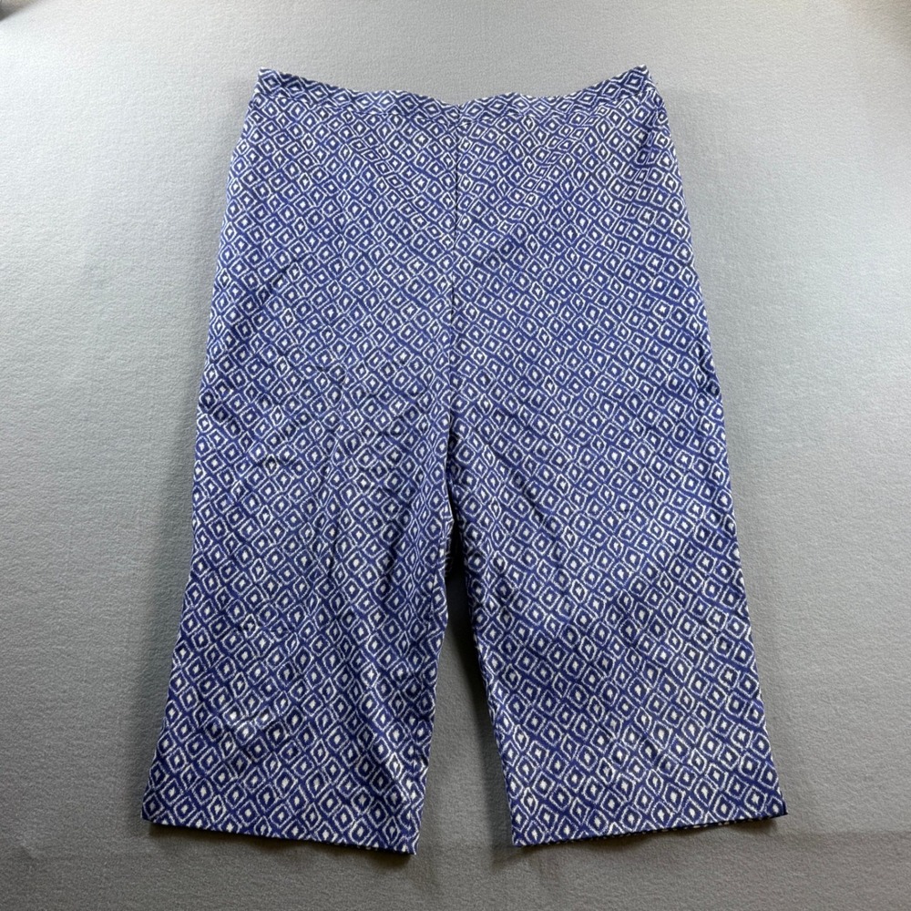 Alfred Dunner Shorts Women 18 Blue Geometric Elastic Waist Cotton Blend